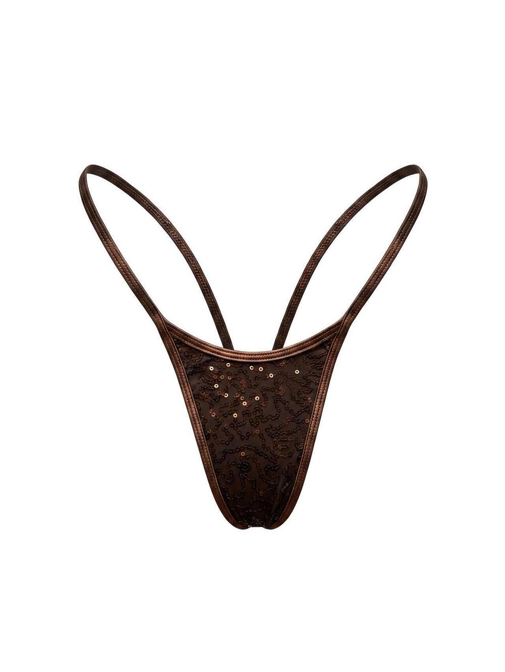 GrlFriday Shop Chocolate Sequin V-Back Thong